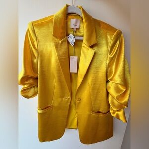 cinq a sept Golden Yellow Satin Blazer